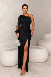 Sommerfeld | Glamouröses One-Shoulder Maxi Kleid – Schwarz