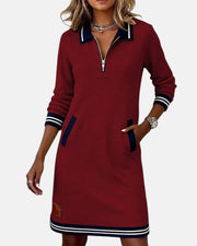Clara | Damen Baumwollkleid elegant langarm – Rot