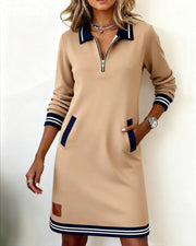 Clara | Stilvolles Langarmkleid Damen bequem getragen – Beige