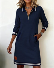 Amelie | Elegantes Damen Kleid aus Baumwolle modern & stilvoll – Marineblau