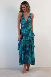 Sommerfeld | Florales Volant Maxi Kleid – Grün