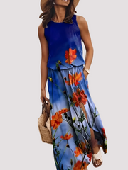 Halle - Elegantes ärmelloses Damen-Maxikleid – Dunkelblau