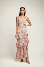 Sommerfeld | Florales Volant Maxi Kleid – Apricot
