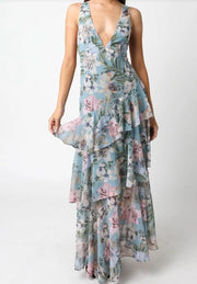 Sommerfeld | Florales Volant Maxi Kleid – Hellgrün