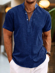 Daniel | Herren Sommer Henley Kurzarm Shirt – Blau