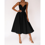 Irmela | Damen Kleid Für Hochzeitsgast In Midi Länge Mit Trägern – Schwarz