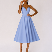 Irmela | Damen Kleid Für Hochzeitsgast In Midi Länge Mit Trägern – Blau