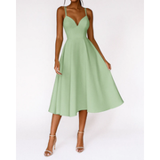 Irmela | Damen Kleid Für Hochzeitsgast In Midi Länge Mit Trägern – Grün