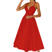 Irmela | Damen Kleid Für Hochzeitsgast In Midi Länge Mit Trägern – Rot