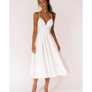Irmela | Damen Kleid Für Hochzeitsgast In Midi Länge Mit Trägern – Weiß