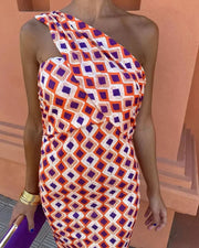 Sommerfeld | Elegantes Midikleid mit asymmetrischer Schulter – Orange