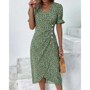 Irmtraut | Damen Sommer Midikleid Floral – Grün