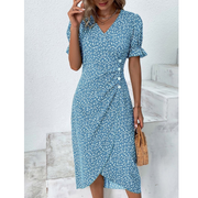 Irmtraut | Damen Sommer Midikleid Floral – Blau