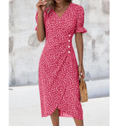 Irmtraut | Damen Sommer Midikleid Floral – Rot