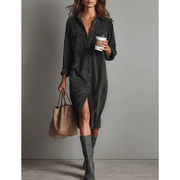 Jacklyn | Damen Midikleid Elegant Langarm Freizeit Casual – Grau