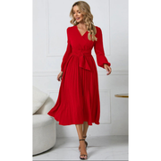 Janne | Damen Midikleid Langarm Hochzeit – Rot