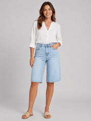Jeans Bermuda Shorts Damen High Waist – Hellblau