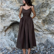 Jette | Damen Stilvolles Sommerkleid Maxi Leinen – Schwarz