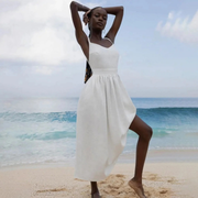 Jette | Damen Stilvolles Sommerkleid Maxi Leinen – Weiß
