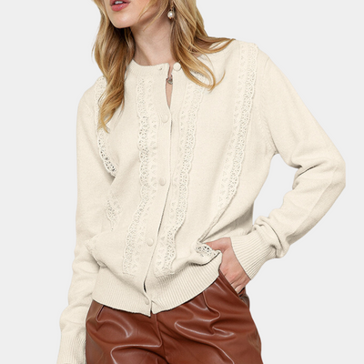 Strick-Cardigan mit Spitzen-Details | Elegante Knopfleiste | Weich & Komfortabel