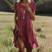 Jola | Damen Stilvolles Boho Midikleid – Rot