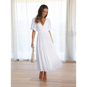 Josepha | Damen Elegantes Midikleid Mit Puffärmeln – Weiß