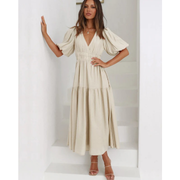 Josepha | Damen Elegantes Midikleid Mit Puffärmeln – Creme