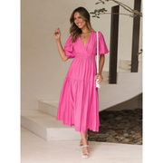 Josepha | Damen Elegantes Midikleid Mit Puffärmeln – Rosa