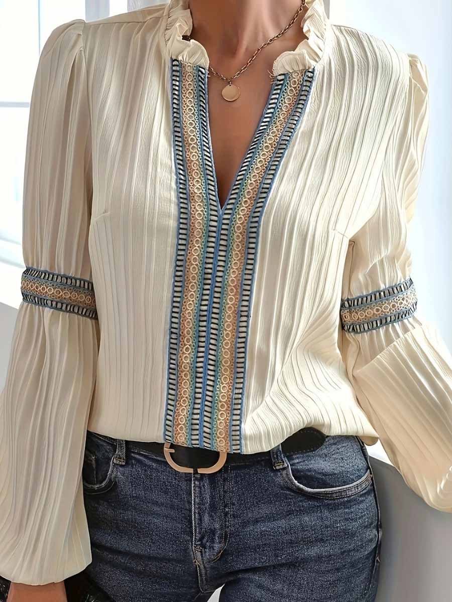 Bluse mit Zierborte | Ballonärmel | Strukturierter Stoff