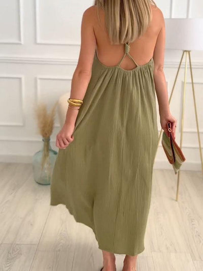 Maxi Kleid aus Baumwolle und Leinen mit Rundhalsausschnitt – Elin