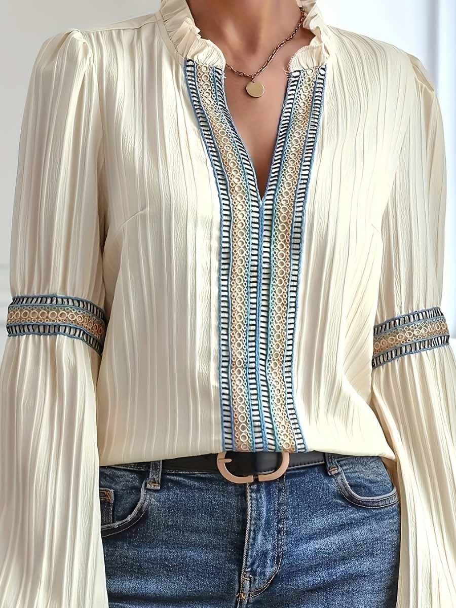 Bluse mit Zierborte | Ballonärmel | Strukturierter Stoff