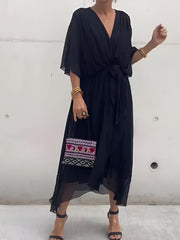 Damen Chiffon Wickelkleid Für Partys – Schwarz