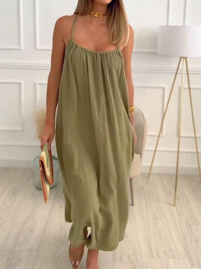 Maxi Kleid aus Baumwolle und Leinen mit Rundhalsausschnitt – Elin