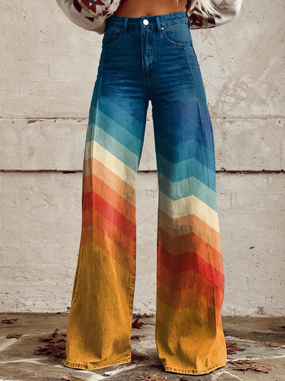 Weit geschnittene Jeans | Chevron-Farbverlauf | Retro-Design