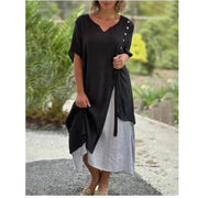 Luna | Damen Kleid Midi Lagenlook Asymmetrisch Kurzarm – Schwarz