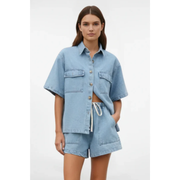 Jule | Damen Zweiteiler Mit Shorts Kurzarm Für Sommer – Sanftblau