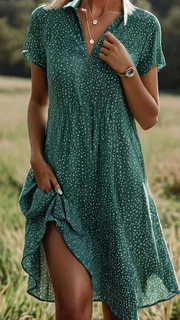 Julia | Sommerkleid Damen Midi | Kurzarm Leicht – Grün