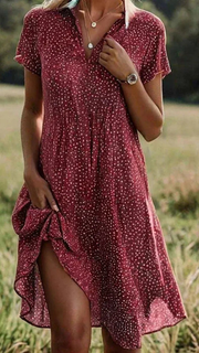 Julia | Sommerkleid Damen Midi | Kurzarm Leicht – Rot