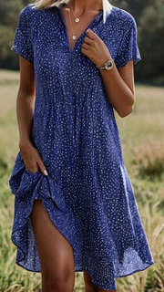 Julia | Sommerkleid Damen Midi | Kurzarm Leicht – Blau