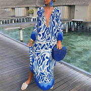 Juliana | Damen Locker Maxi Kleid Mit Print – Blau