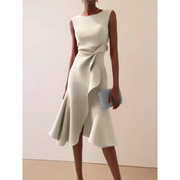 Julie | Damen Asymmetrisches Midikleid – Creme