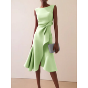 Julie | Damen Asymmetrisches Midikleid – Hellgrün