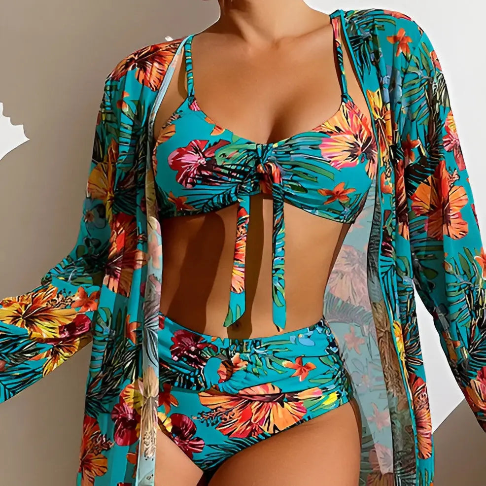 Dreiteiliges Bikini-Set mit High-Waist-Schnitt – Yara