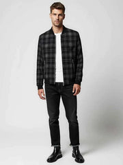 Karierte Bomberjacke Herren – Schwarz