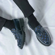 Karierte Tassel Loafer Herren – Marineblau
