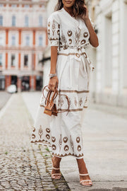 Kassandra | Damen Boho Ethno Midikleid Langarm – Weiß