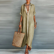 Kassiopeia | Damen Hemdkleid mit Knopfleiste Maxi – Khaki