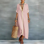 Kassiopeia | Damen Hemdkleid mit Knopfleiste Maxi – Rosa