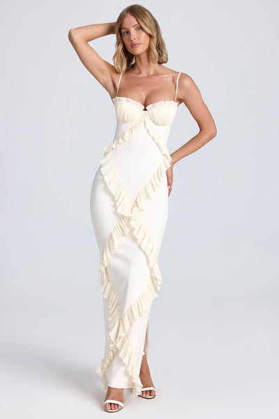 Hedi | Rüschenbesatz Spaghetti-Träger-Maxikleid