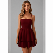 Kiana | Damen Sommerkleid Mini Freizeit Stilvoll – Burgunder